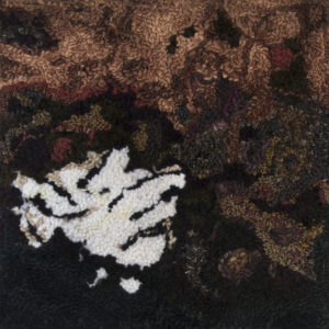 South Pole of Mars, detail, 18" x 18", 2017, hand-cut wool and jersey, sari silk, wool roving, wool and synthetic yarn on linen. South Pole of Mars, detail, 18" x 18", 2017, hand-cut wool and jersey, sari silk, wool roving, wool and synthetic yarn on linen.