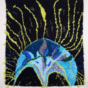 Human brain cell, 24" x 28", 2018, linen burlap backing, wool, cotton and synthetic fibers. Human brain cell, 24" x 28", 2018, linen burlap backing, wool, cotton and synthetic fibers.