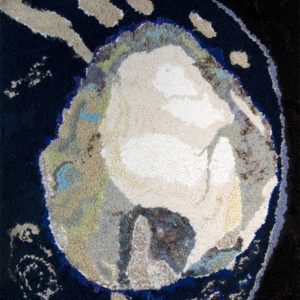 South Pole of Earth, 33" x 29". 2017, hand-cut wool and jersey, sari silk, wool roving, wool and synthetic yarn on linen. South Pole of Earth, 33" x 29". 2017, hand-cut wool and jersey, sari silk, wool roving, wool and synthetic yarn on linen.