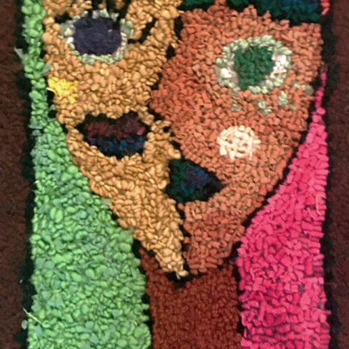 Ajijic Lampost no.2, 2020, 37″ x 24″, hand-cut wool, yarn, and silk on linen burlap. $500
